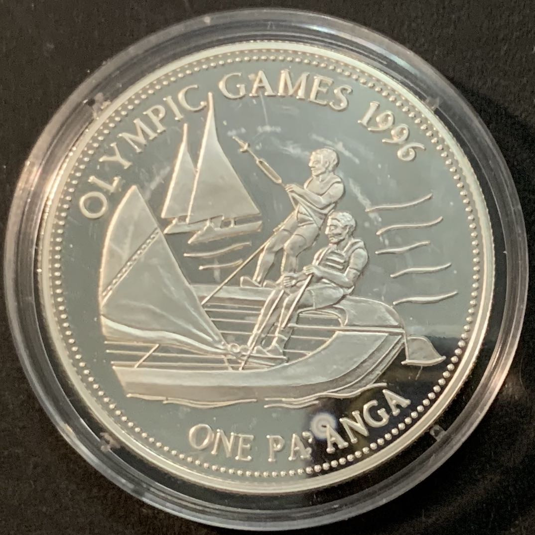 紫瑗钱币—微拍第61期  汤加 1992年 96亚特兰大那奥运会 帆船 1潘加 31.6克 0.925银 精制