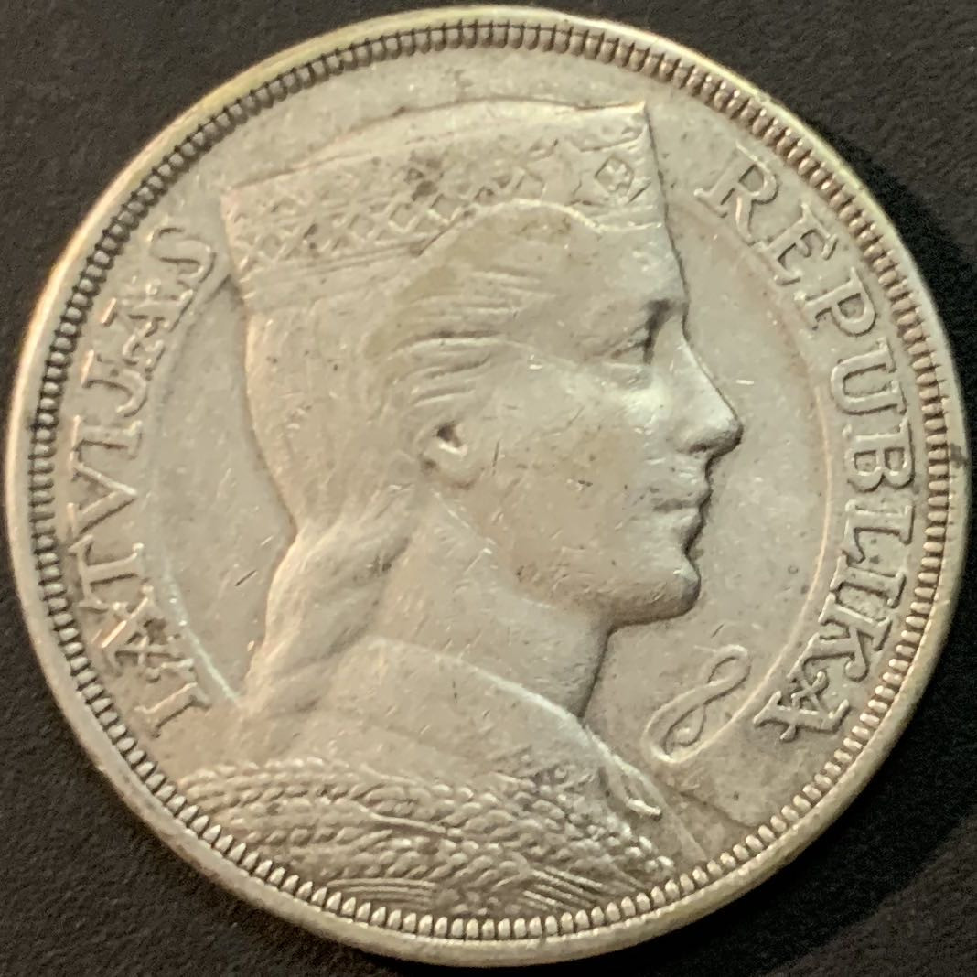 紫瑗钱币—微拍第61期  拉脱维亚 1929年 女神 5拉特 25克 0.835银