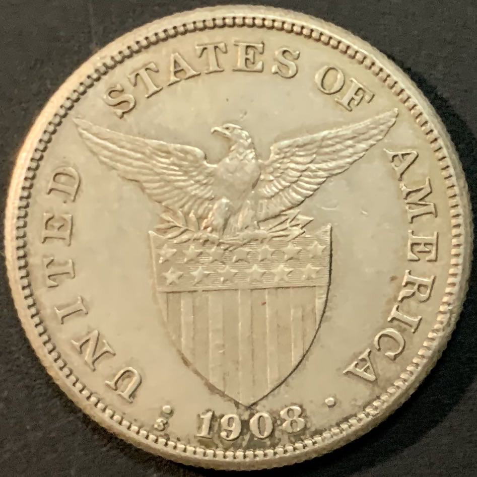 紫瑗钱币—微拍第61期  美属菲律宾 1908年 女神与火山 1比索 20克 0.8银