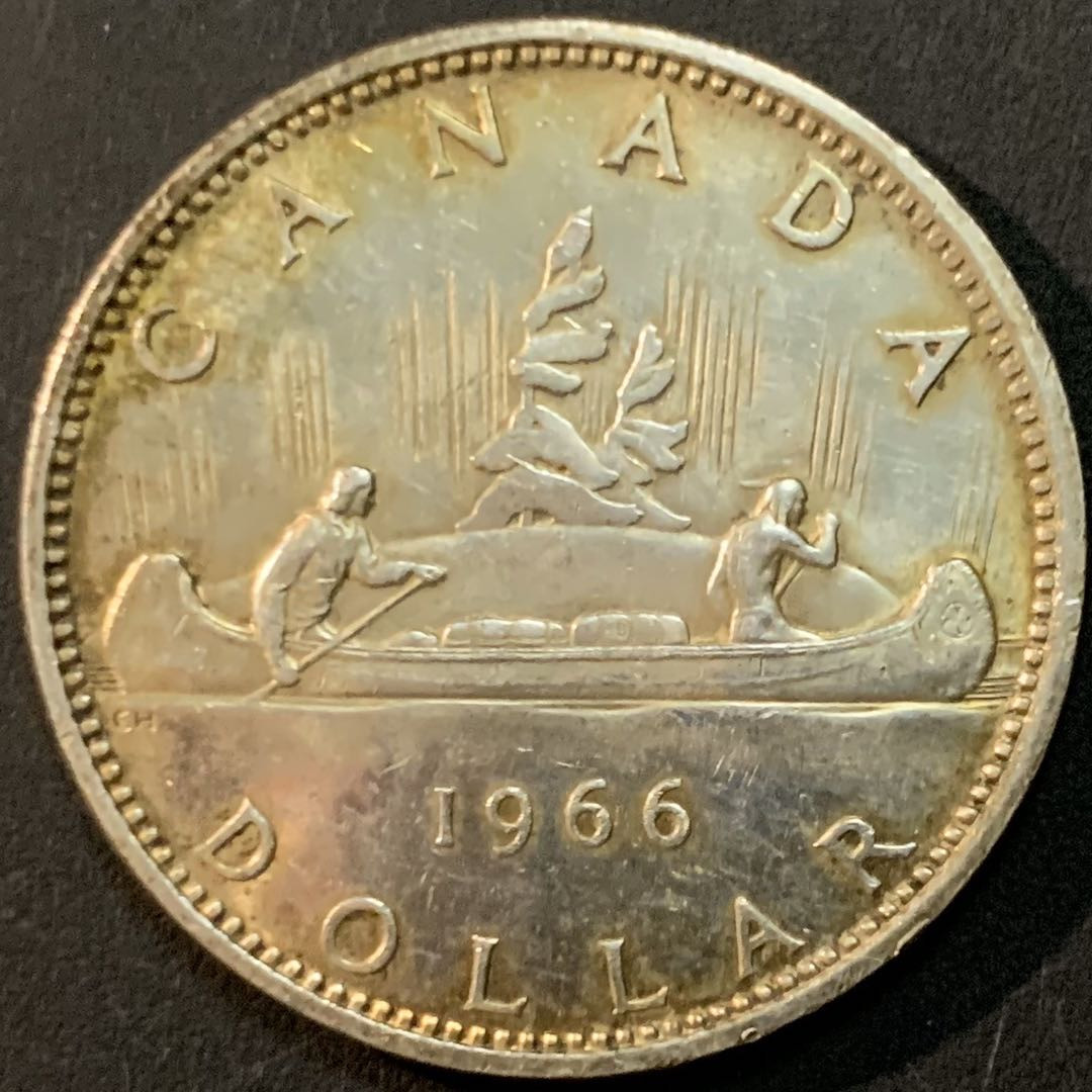 紫瑗钱币—微拍第61期  加拿大 1966年 伊丽莎白 划船 1元 23.5克 0.8银