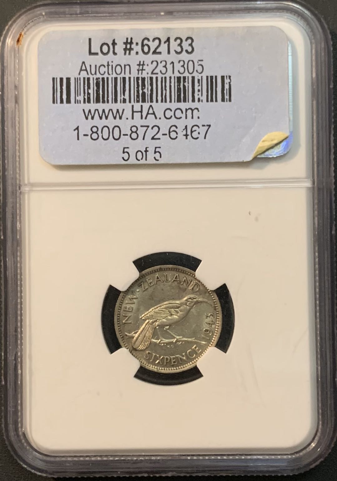 紫瑗钱币—微拍第61期  新西兰 1943年 乔治六世 6便士 NGC AU DETAIL