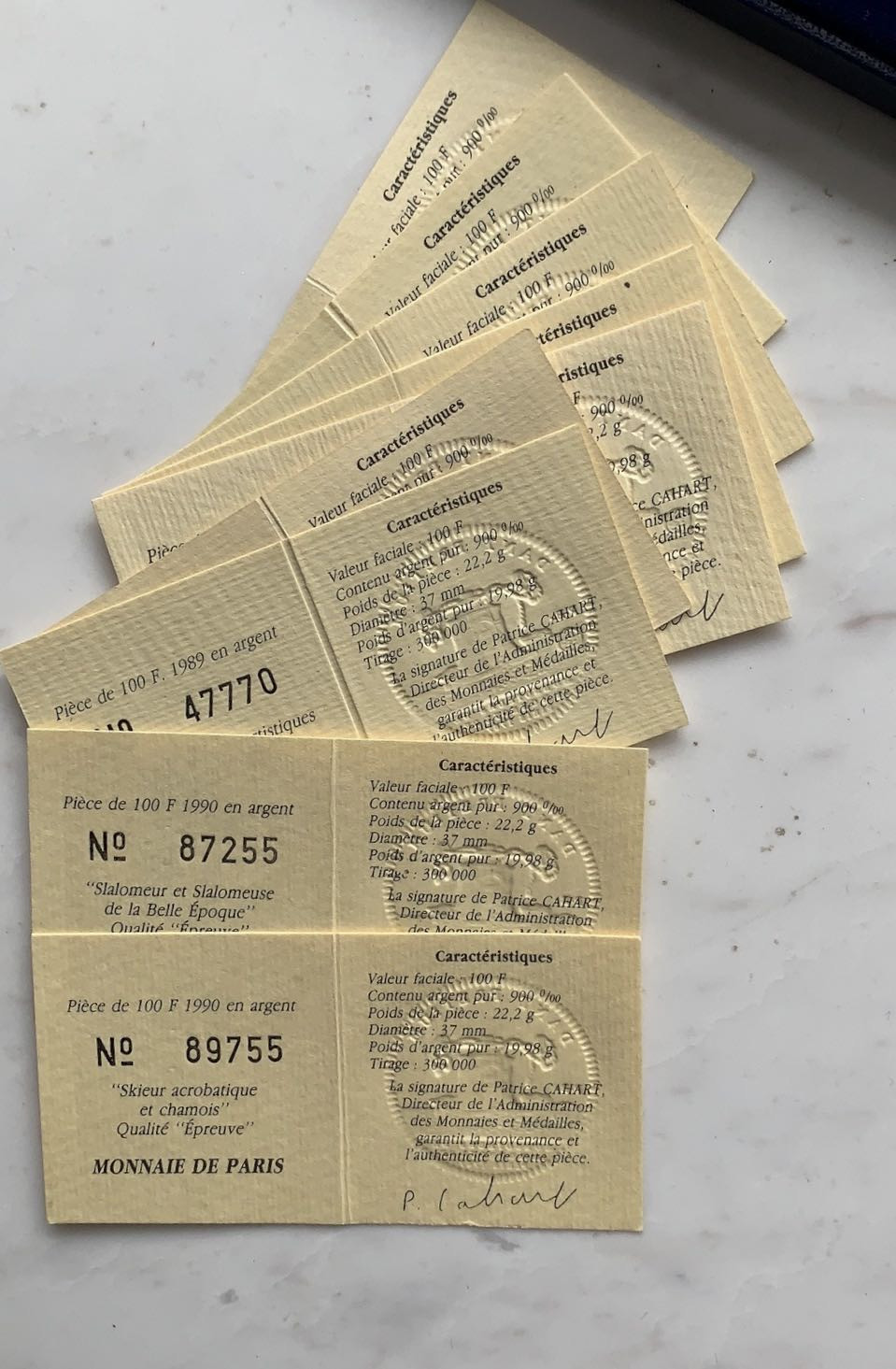 紫瑗钱币—微拍第61期  法国 1992年 阿尔贝维尔冬奥会 10枚全套 共222克 0.9银 精制 原盒证书