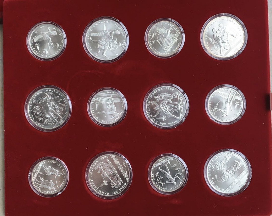 紫瑗钱币—微拍第61期  苏联 1980年 奥运会 大全套 5、10卢布 各14枚 共28枚 共 699.3克 0.9银 带原盒