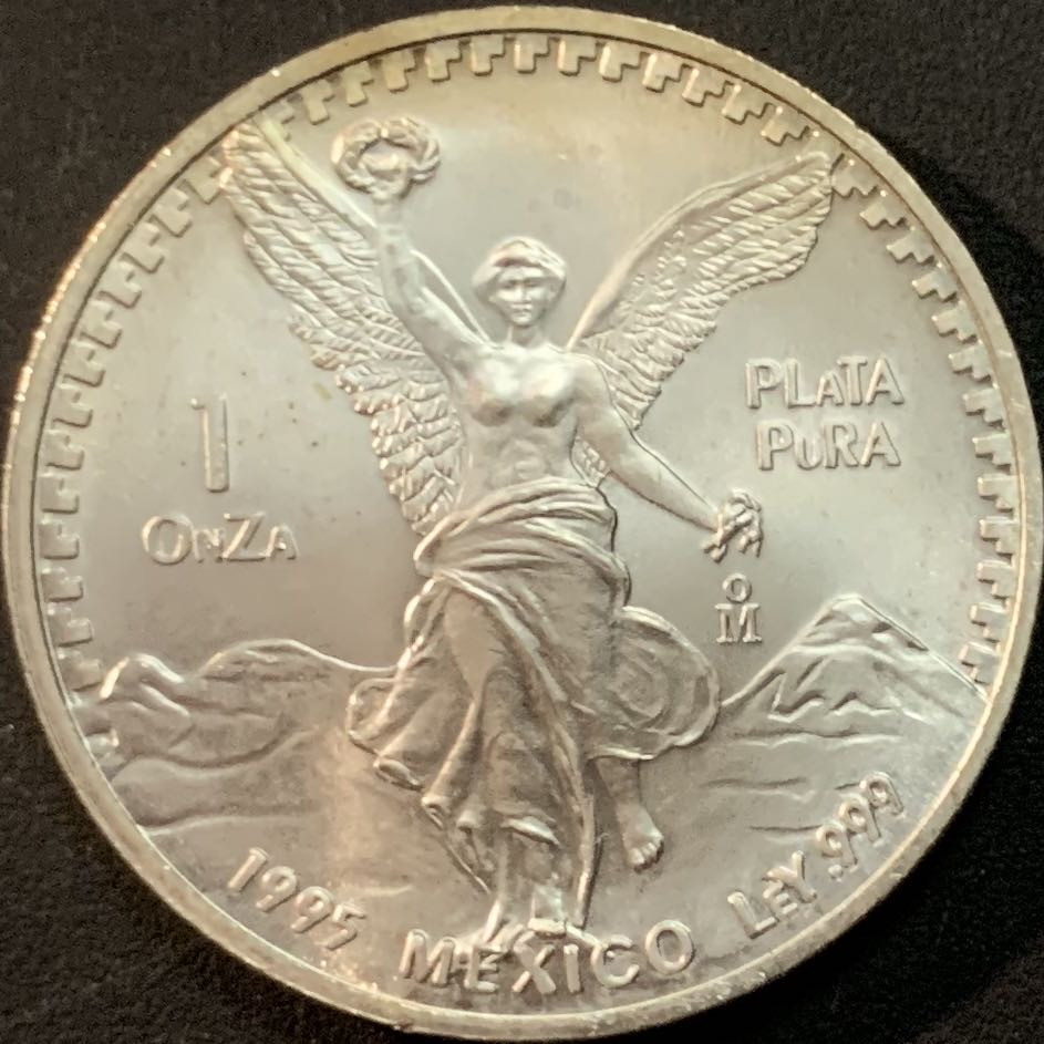 紫瑗钱币—微拍第61期  墨西哥 1995年 自由女神  投资银币 1盎司 31.1克 0.999银 BU