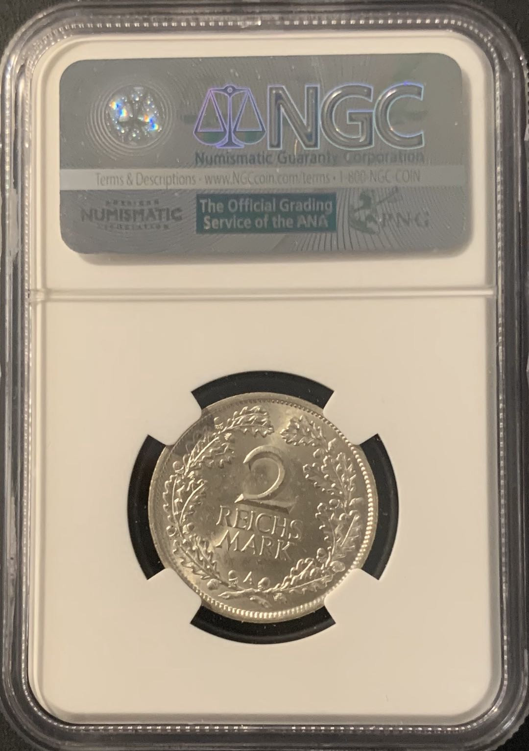 紫瑗钱币—微拍第62期  德国 1926年 2马克 银币 NGC MS64
