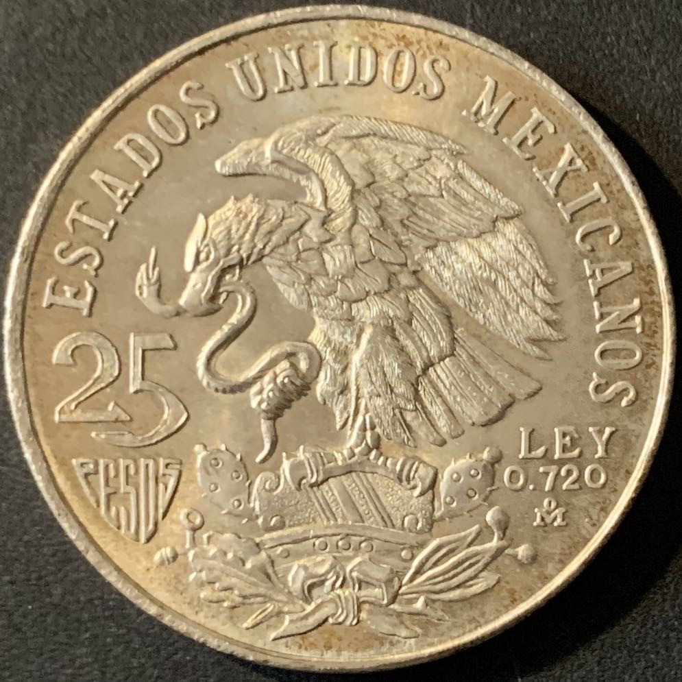 紫瑗钱币—微拍第62期  墨西哥 1968年 墨西哥城奥运会 25比索 22.5克 0.72银