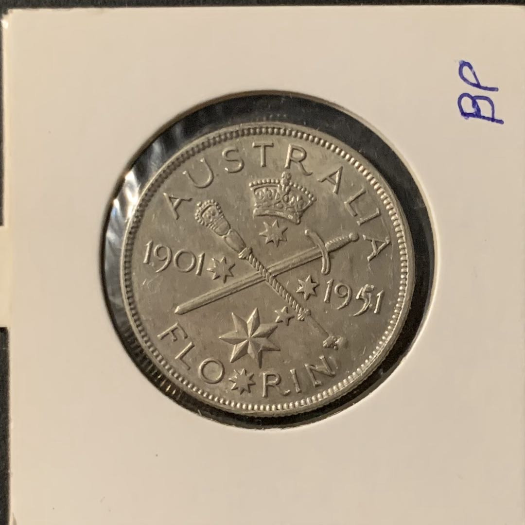 紫瑗钱币—微拍第62期  澳大利亚 1951年 乔治六世 50周年 1佛罗林 11.31克 0.5银 UNC