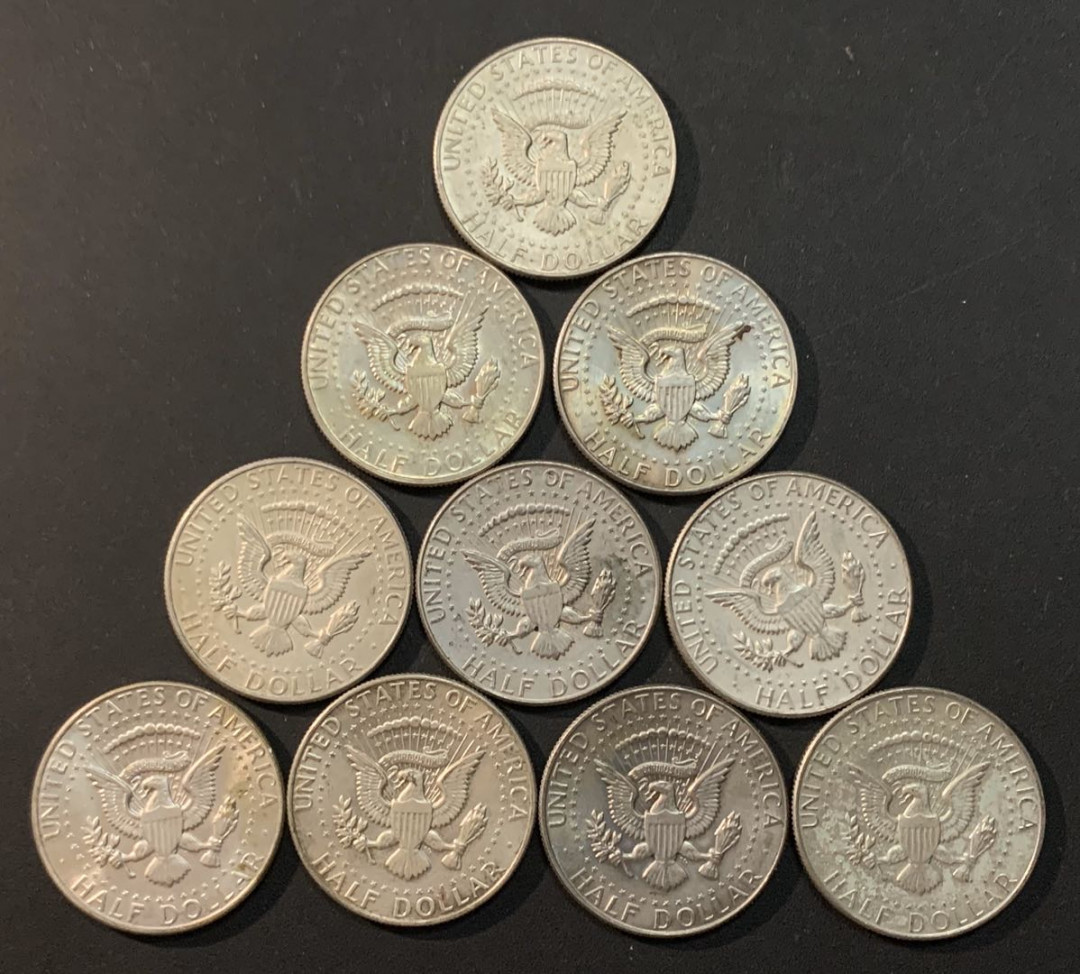 紫瑗钱币—微拍第62期  美国 1965—1970年 肯尼迪 50美分 10枚一组 共115克 0.4银