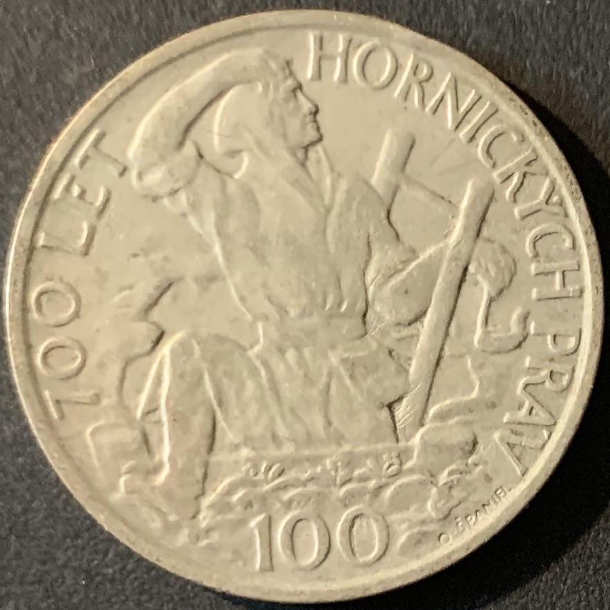 紫瑗钱币—微拍第62期  捷克斯洛伐克 1949年 伊赫拉瓦开采权700周年 100克朗  14克 0.5银