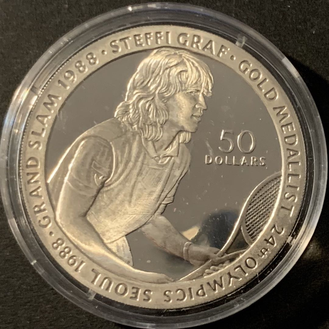 紫瑗钱币—微拍第62期  纽埃 1989年 大卫网球赛 50元 28.28克 0.925银 精制