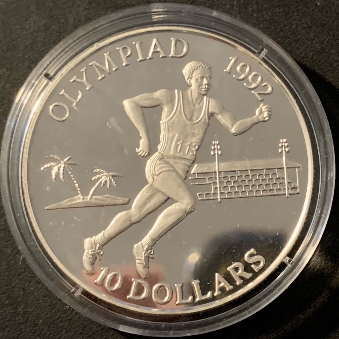 紫瑗钱币—微拍第62期  所罗门群岛 1991年  92巴塞罗那奥运会 马拉松 10元 31.5克 0.925银 精制