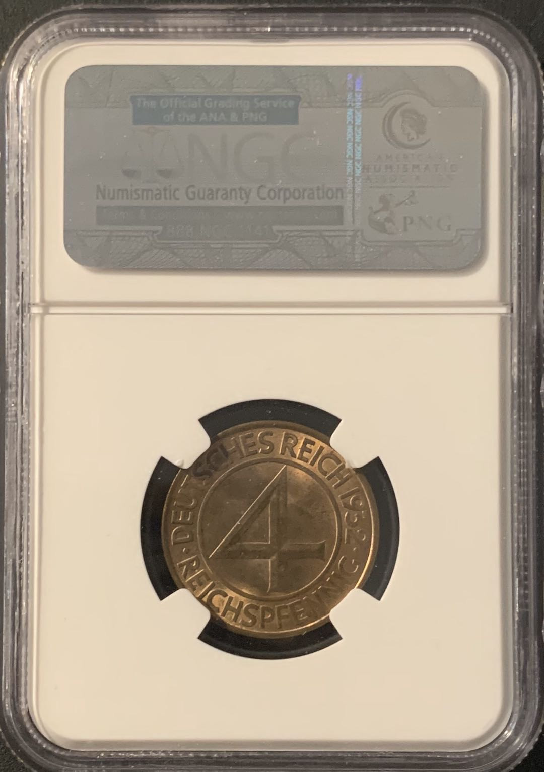 紫瑗钱币—微拍第62期  德国 1932年 4芬妮 NGC MS64 RB