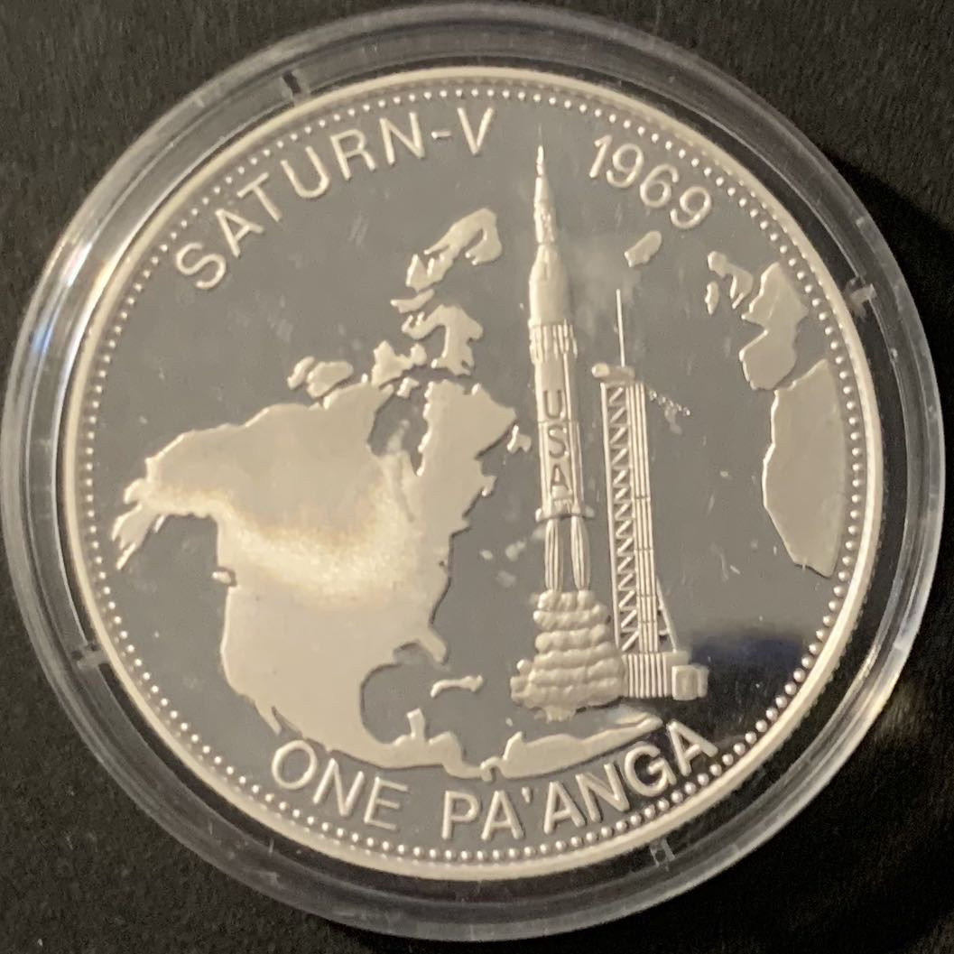 紫瑗钱币—微拍第62期  汤加 1992年 阿波罗计划 土星5号火箭  1潘加 31.47克 0.925银 精制