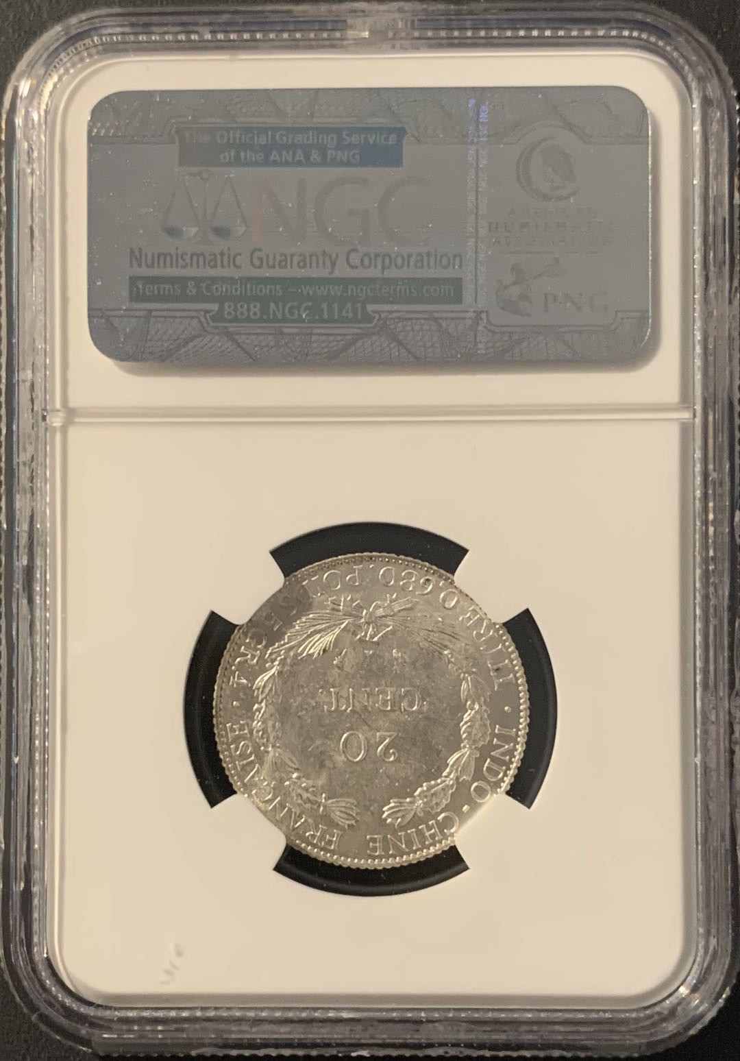 紫瑗钱币—微拍第62期  法属印度支那 1928年 坐洋 20分 NGC MS62