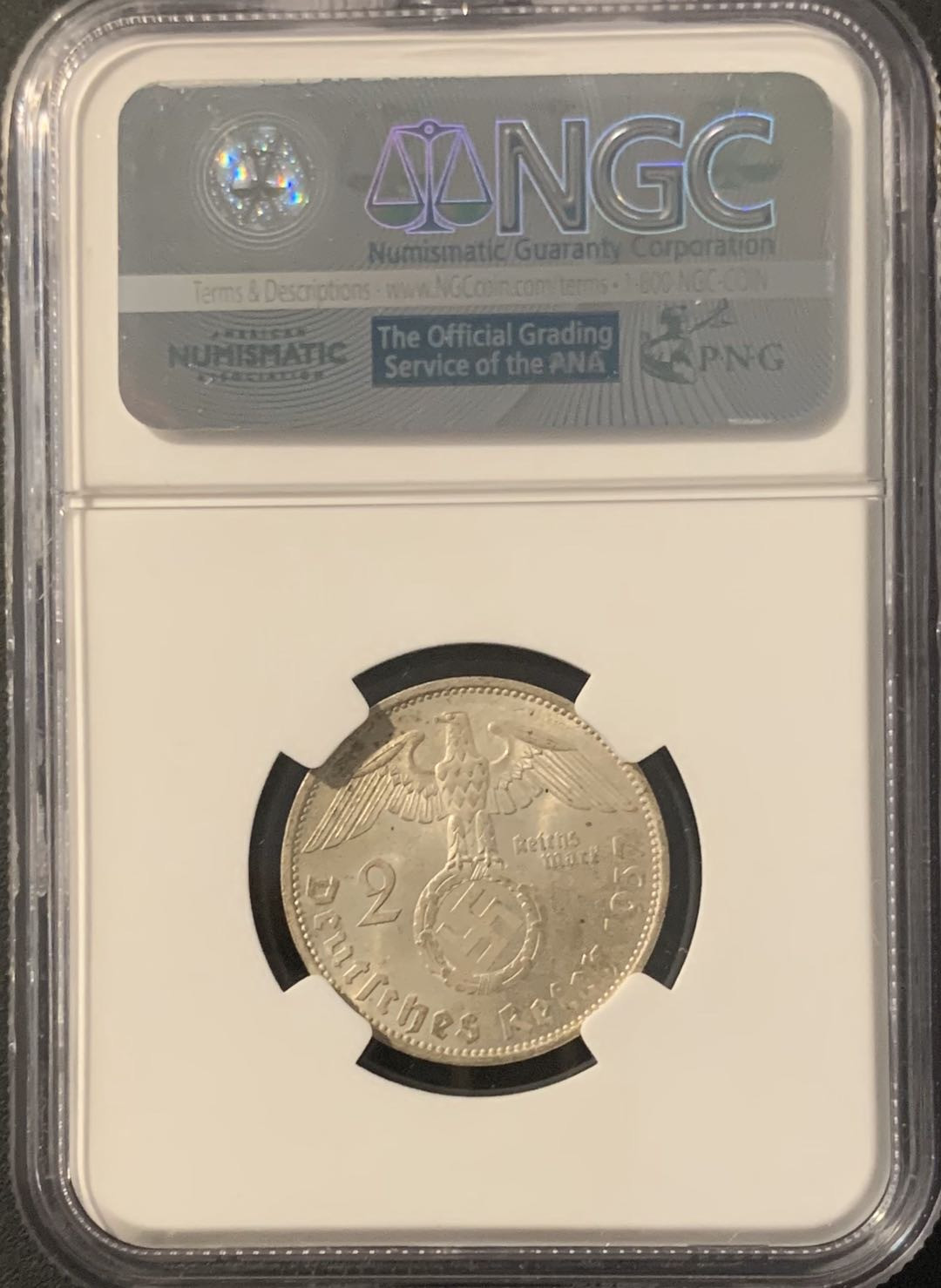 紫瑗钱币—微拍第62期  德国 1937年 A版  兴登堡 2马克 NGC MS65