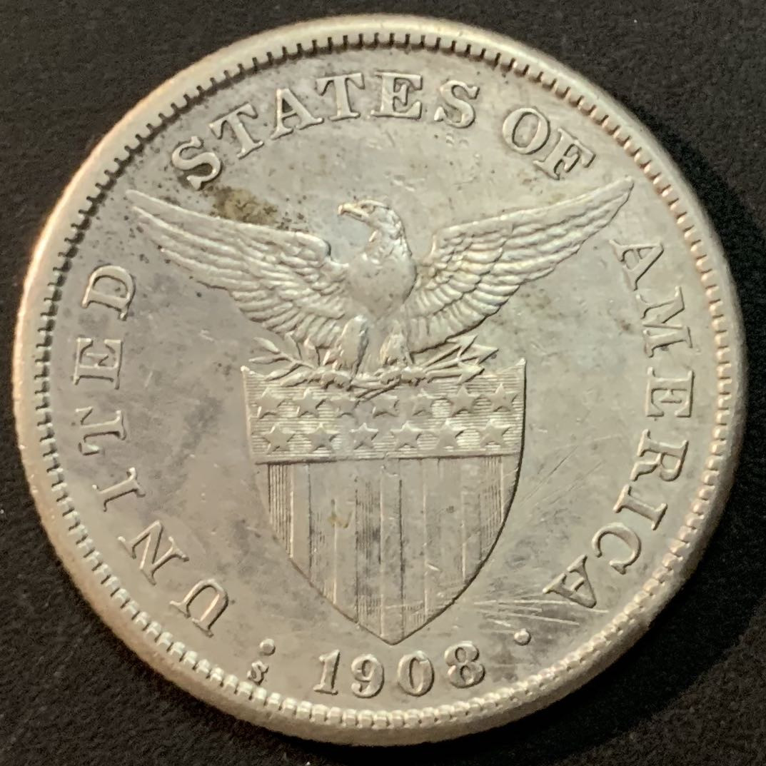 紫瑗钱币—微拍第62期  美属菲律宾 1908年 女神与火山 1比索 20克 0.8银