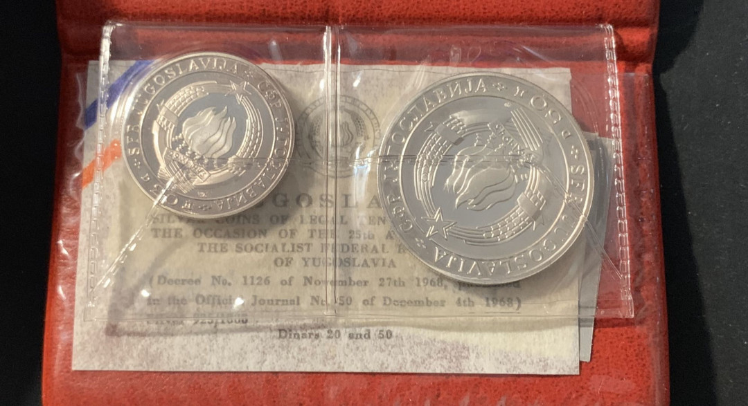 紫瑗钱币—微拍第62期  南斯拉夫 1968年 共和国成立25周年 20 50第纳尔 共29克 0.925银 精制 大钱包 PS-3