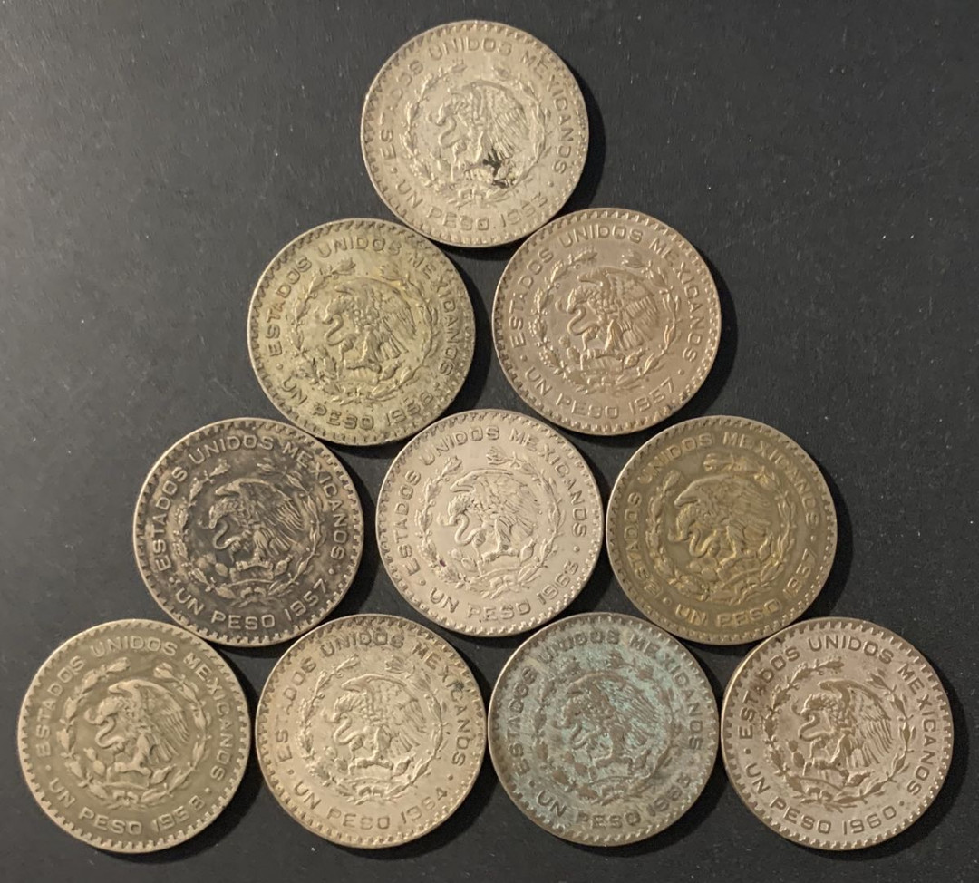 紫瑗钱币—微拍第62期  墨西哥  人物 1比索 银币 10枚一组