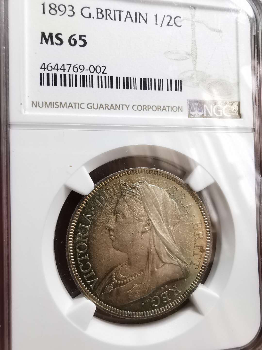 凡希社世界钱币微拍第一百二十期精品专场 荐！1893英国老维1/2克朗NGC-MS65五彩收藏级！