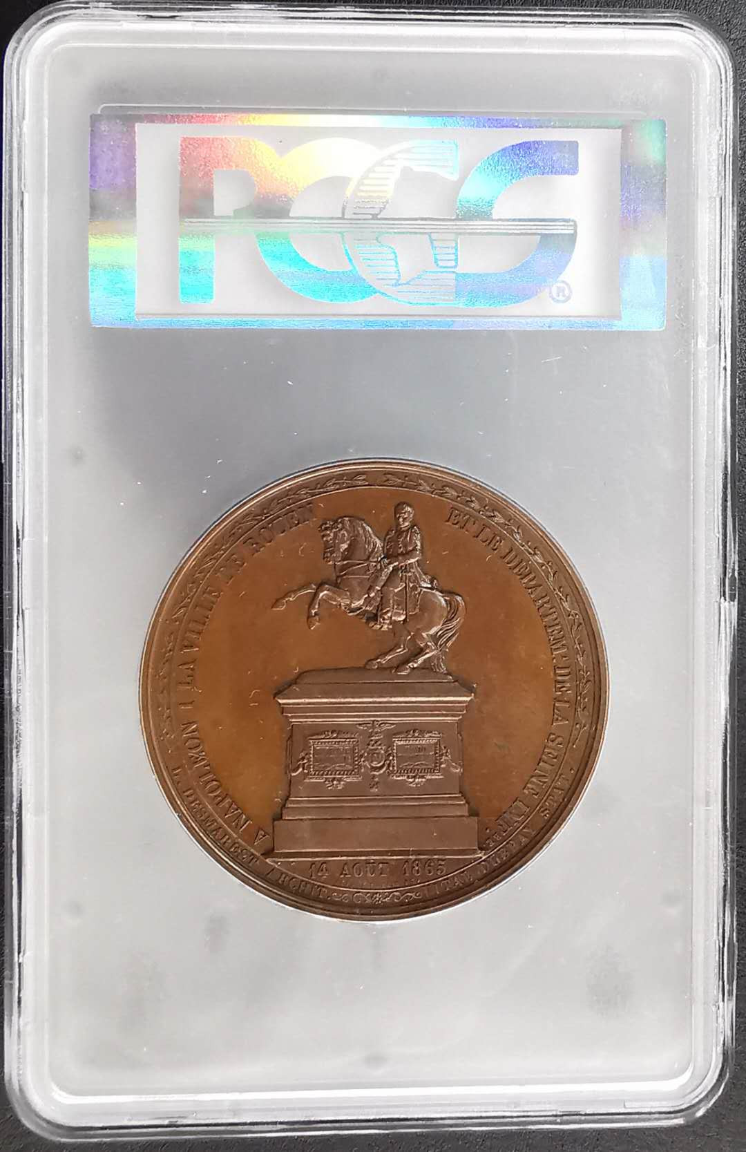 凡希社世界钱币微拍第一百二十期精品专场 荐！1865法国拿破仑一世雕像落成纪念大型铜章PCGS-SP64原铸！