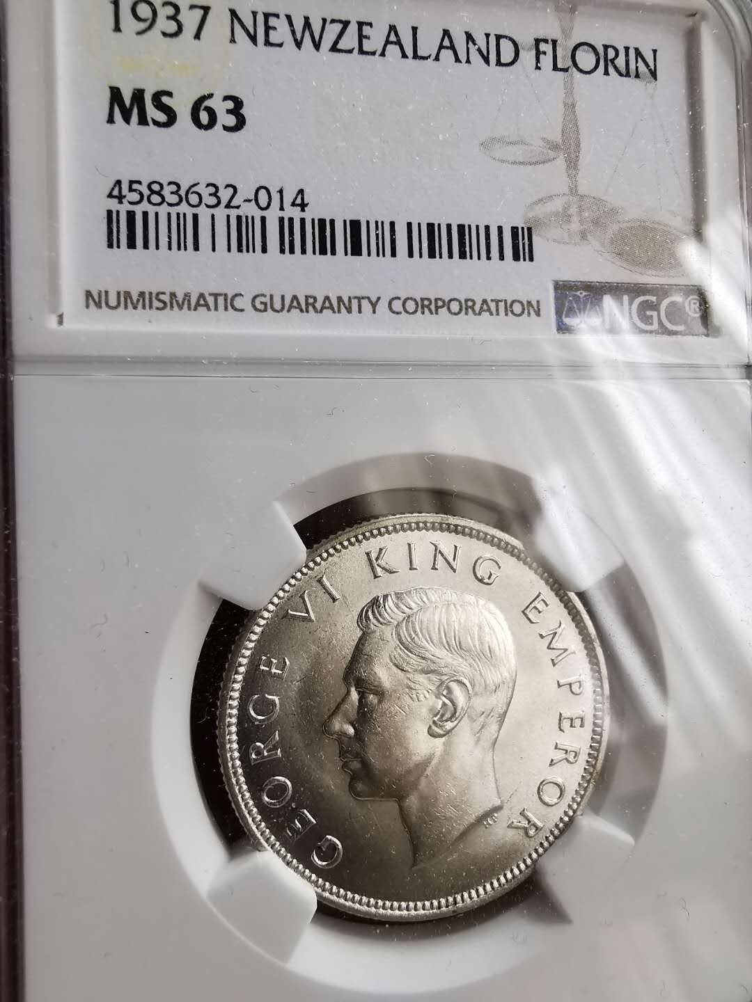 凡希社世界钱币微拍第一百二十期精品专场 1937新西兰乔六佛罗林NGC-MS63