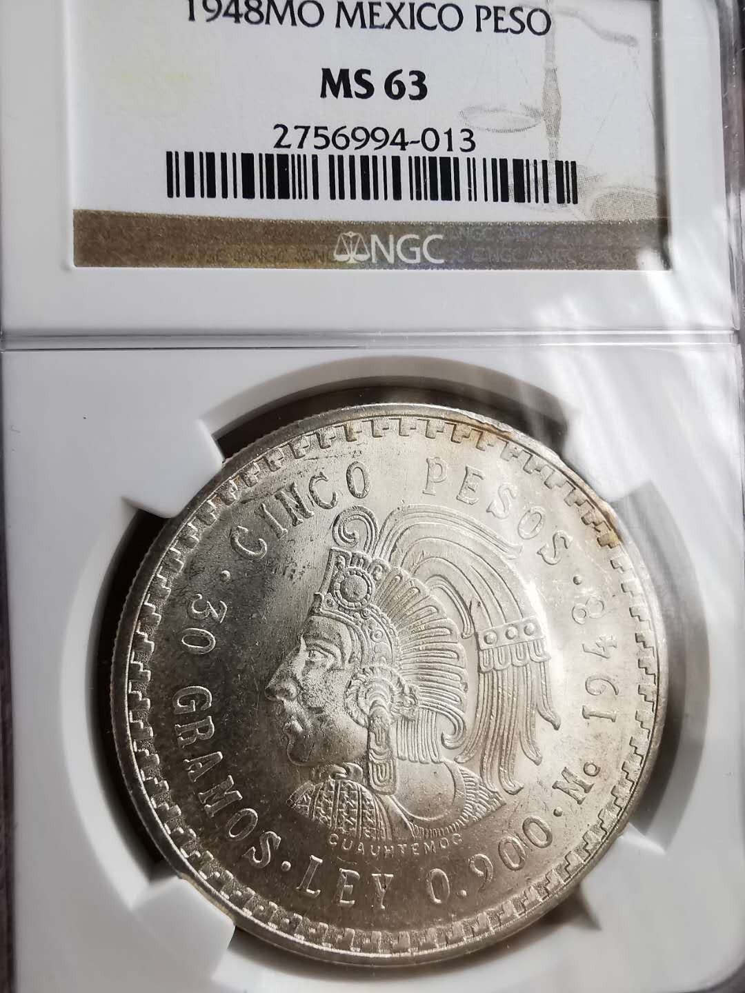 凡希社世界钱币微拍第一百二十期精品专场 1948墨西哥印第安人比索大银NGC-MS63