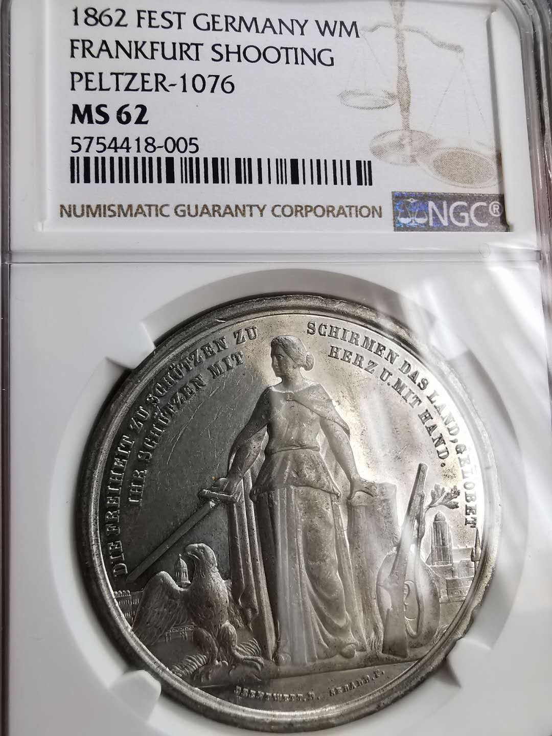 凡希社世界钱币微拍第一百二十期精品专场 1862法兰克福射击节纪念章NGC-MS62