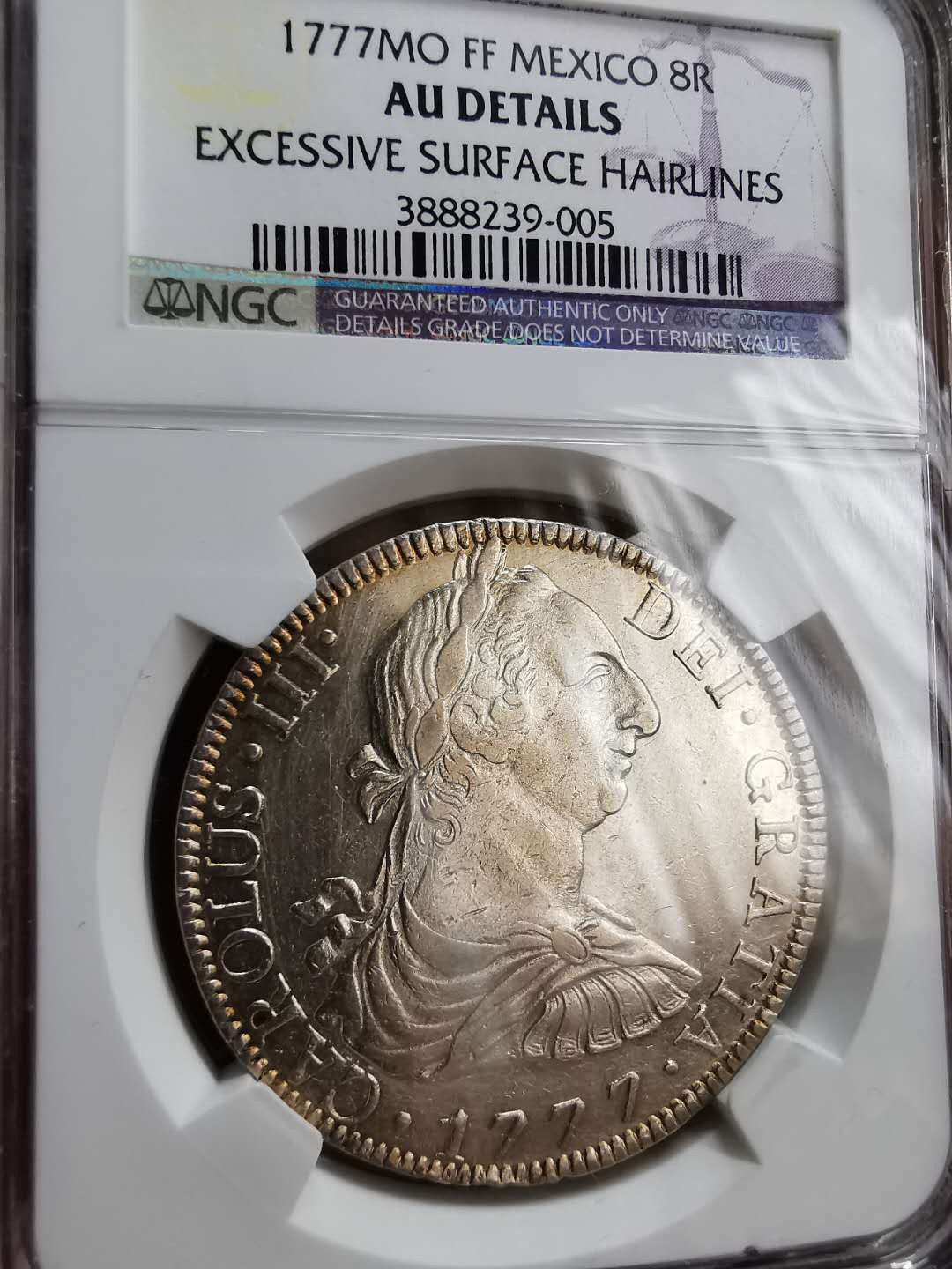 凡希社世界钱币微拍第一百二十期精品专场 1777墨西哥卡三双柱NGC-AUD