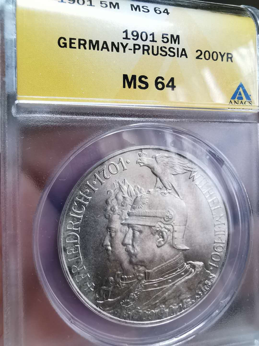 凡希社世界钱币微拍第一百二十期精品专场 1901普鲁士5马克ANACS-MS64