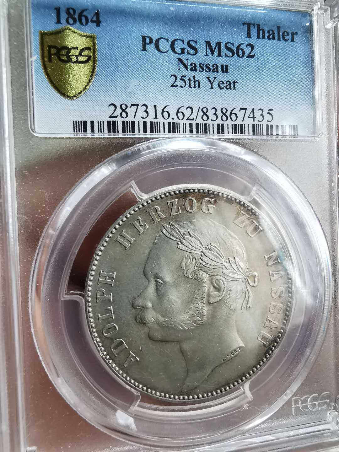 凡希社世界钱币微拍第一百二十期精品专场 1864德国拿骚纪念泰勒PCGS-MS62