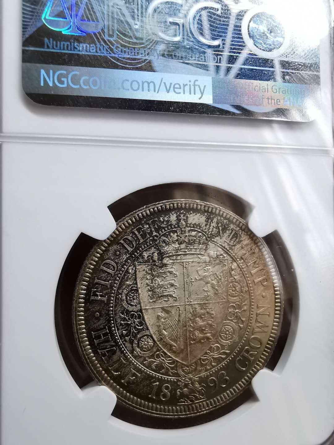 凡希社世界钱币微拍第一百二十期精品专场 荐！1893英国老维1/2克朗NGC-MS65五彩收藏级！