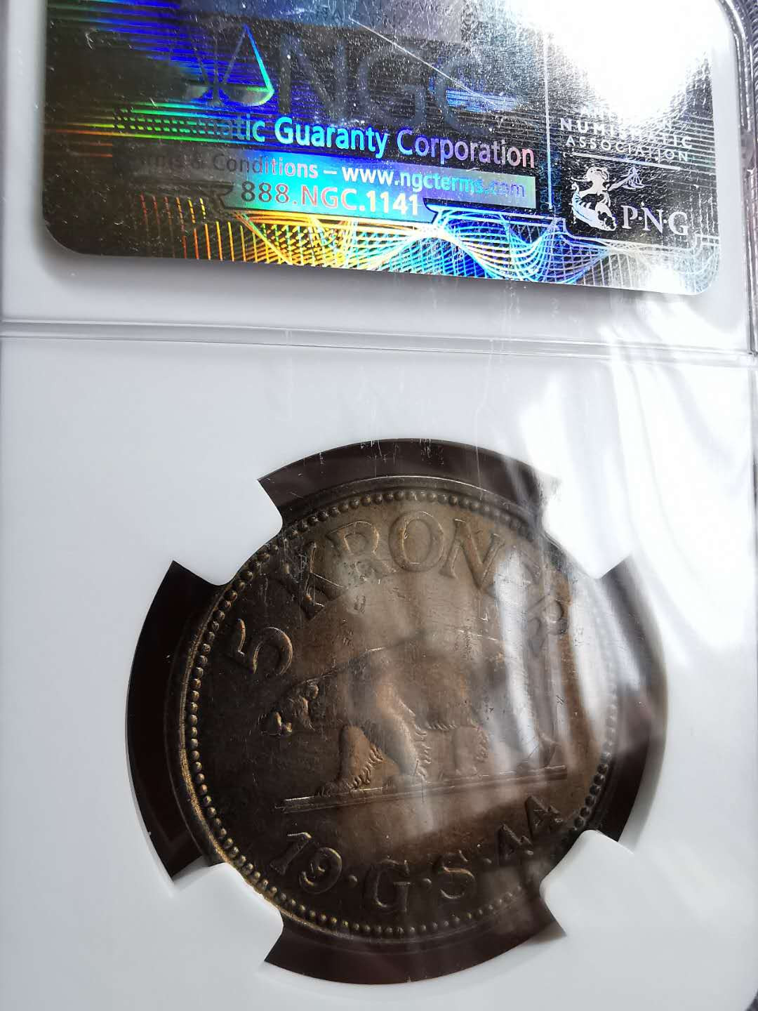 凡希社世界钱币微拍第一百二十期精品专场 1944格陵兰北极熊5克朗NGC-MS63