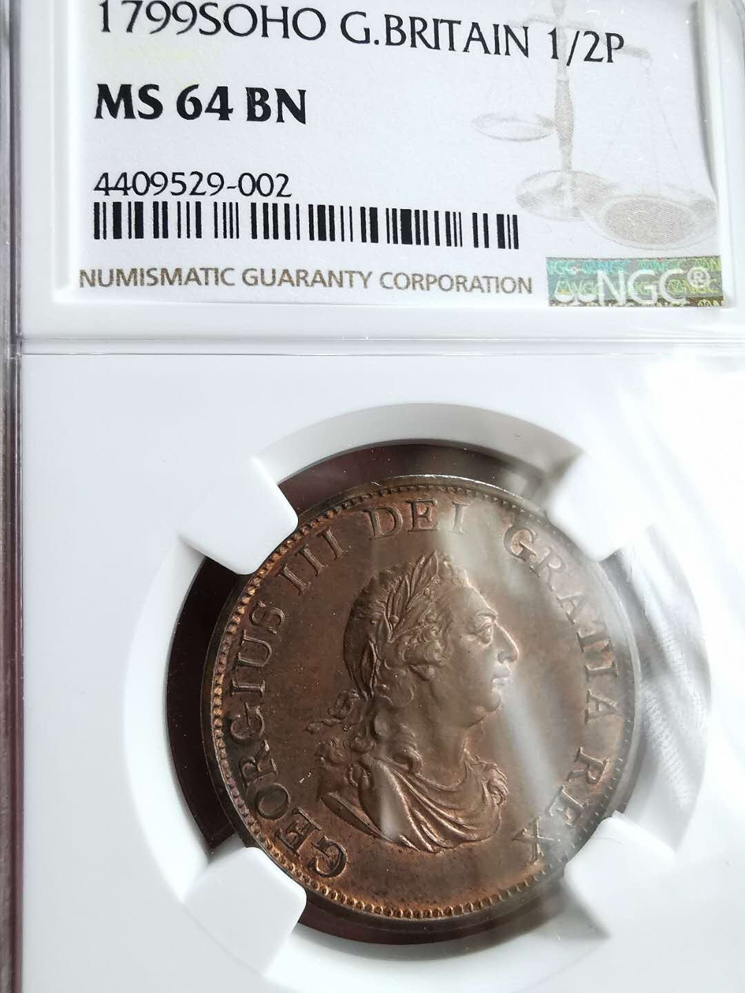 凡希社世界钱币微拍第一百二十期精品专场 1799英国乔三1/2便士NGC-MS64原光犹存！