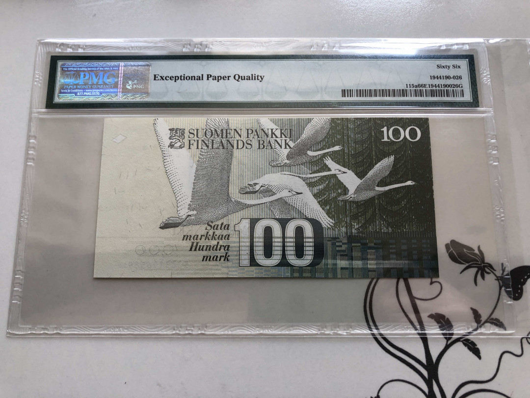 【收藏联盟】第139期拍卖——拼花马赛克（共50拍） 芬兰 1986年 100马克 p115a初版无lit A PMG66EPQ