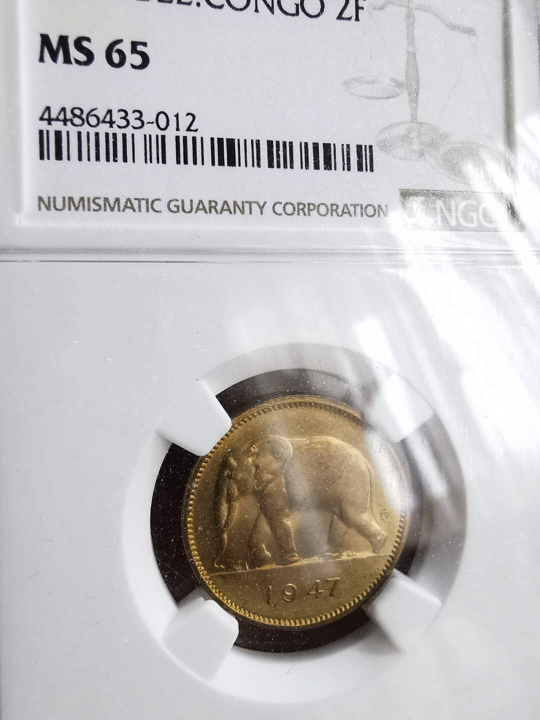 凡希社世界钱币微拍第一百二十期精品专场 1947比属刚果2法郎NGC-MS65