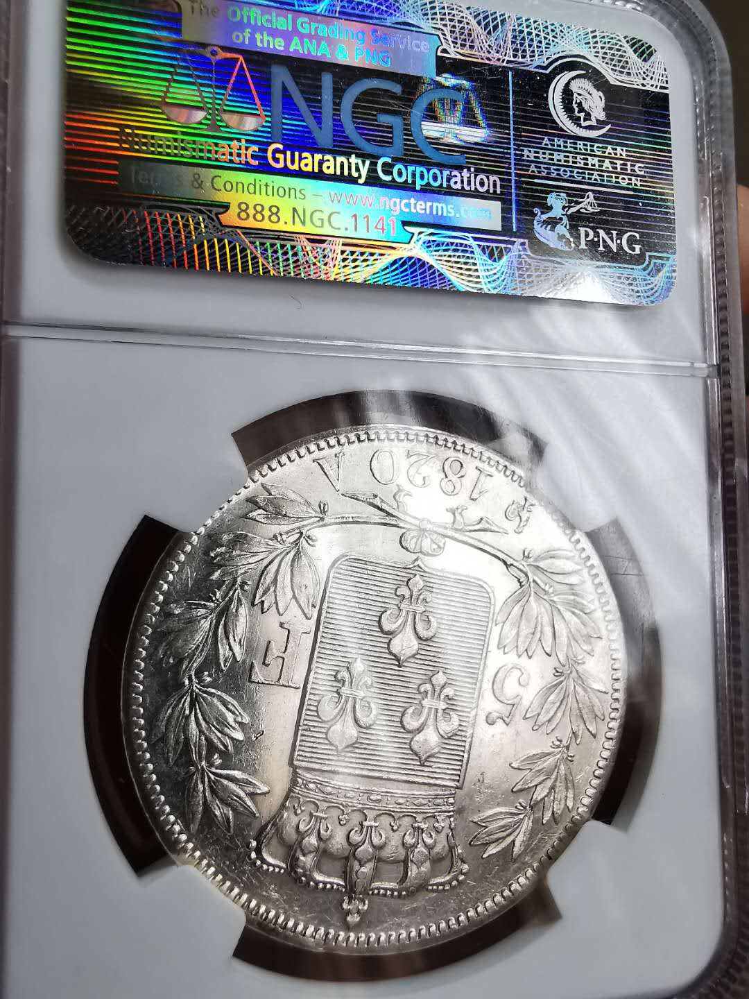 凡希社世界钱币微拍第一百二十期精品专场 1820法国路易十八5法郎NGC-AUD