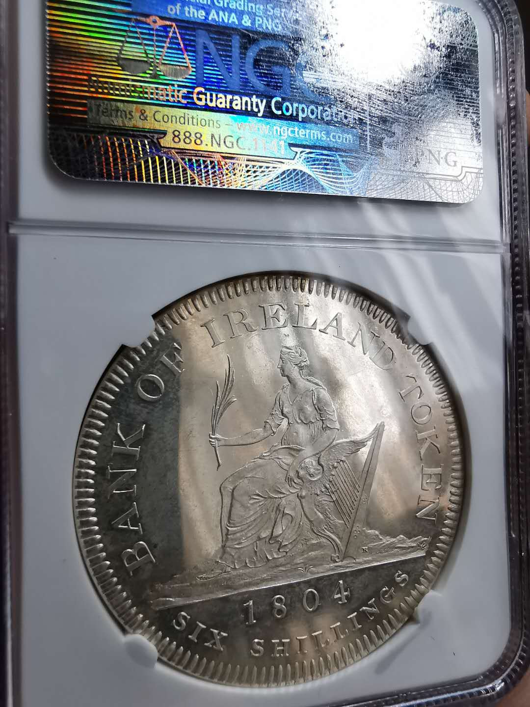 凡希社世界钱币微拍第一百二十期精品专场 罕！1804爱尔兰竖琴6先令精铸大银NGC-PF64CAMEO附SOHO原厂铜盒！