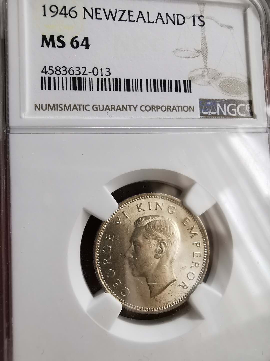 凡希社世界钱币微拍第一百二十期精品专场 1946新西兰乔六先令NGC-MS64