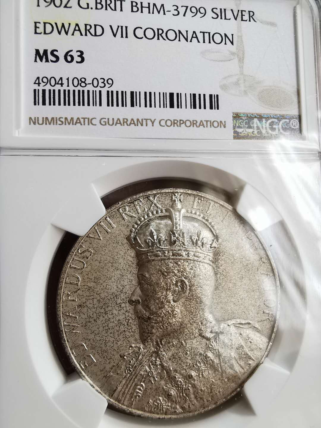 凡希社世界钱币微拍第一百二十期精品专场 1902英国爱德华加冕纪念银章NGC-MS63