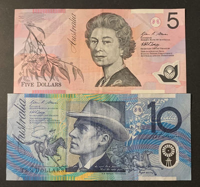 紫瑗钱币—微拍第63期—纸币场  - 澳大利亚 5 10澳元 塑料钞 流通品 2枚一组