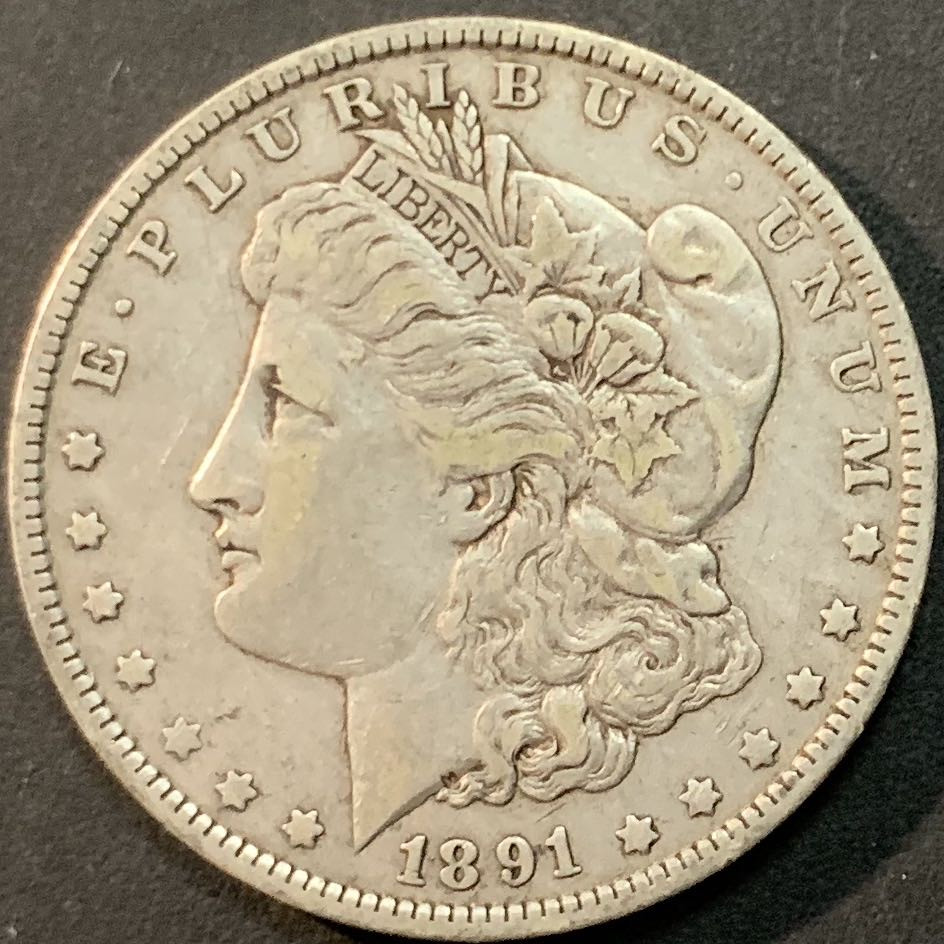 紫瑗钱币—微拍第64期  美国 1891年 O版 摩根 大头妹 1美元 26.73克 0.9银