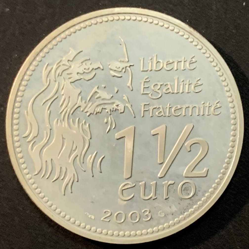 紫瑗钱币—微拍第64期  法国 2003年 蒙娜丽莎500周年 1 1/2欧元 22.2克 0.9银