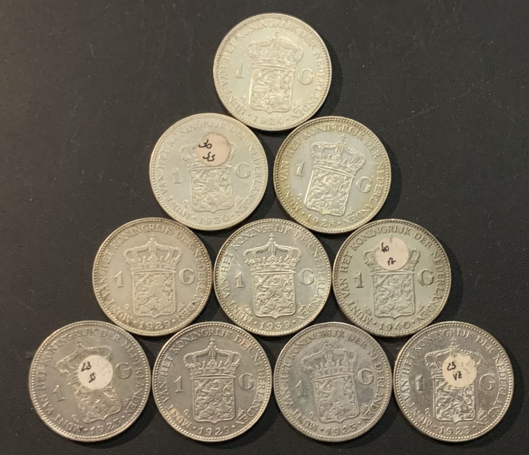 紫瑗钱币—微拍第64期  荷兰 1922—1940年 威廉明娜女王 1盾 10枚一组 共100克 0.72银