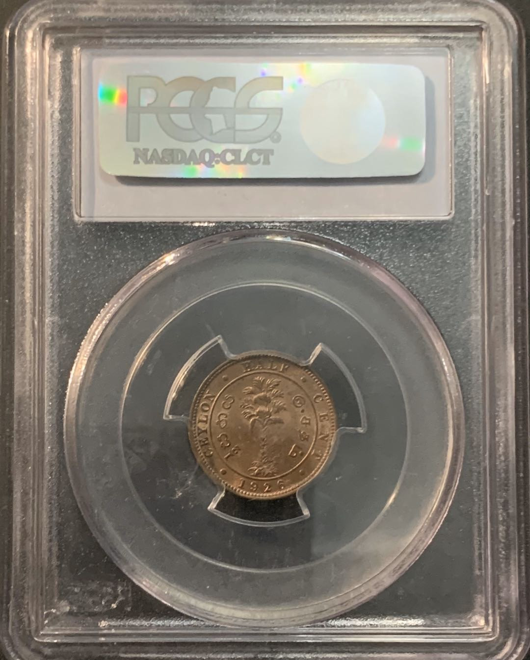 紫瑗钱币—微拍第64期  锡兰 1926年 乔治五世 1/2分 PCGS MS64 RB