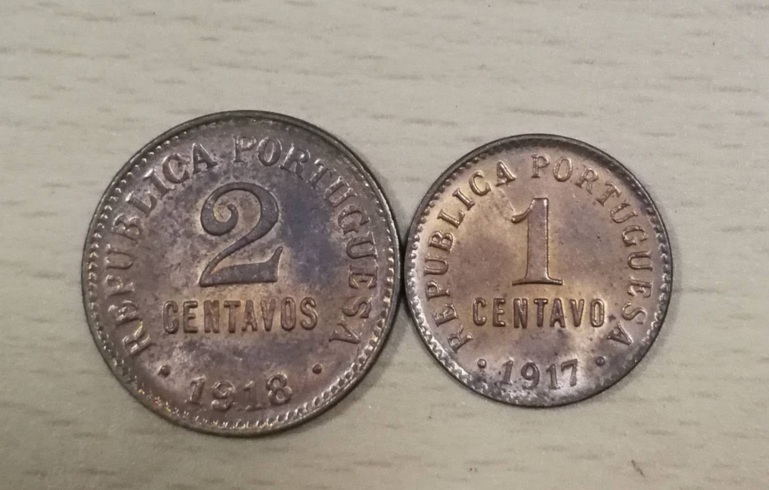 北京马甸外国币专卖第七期，陆续上新，欢迎关注 葡萄牙1917年1分1918年2分铜币一对，品相如图带光