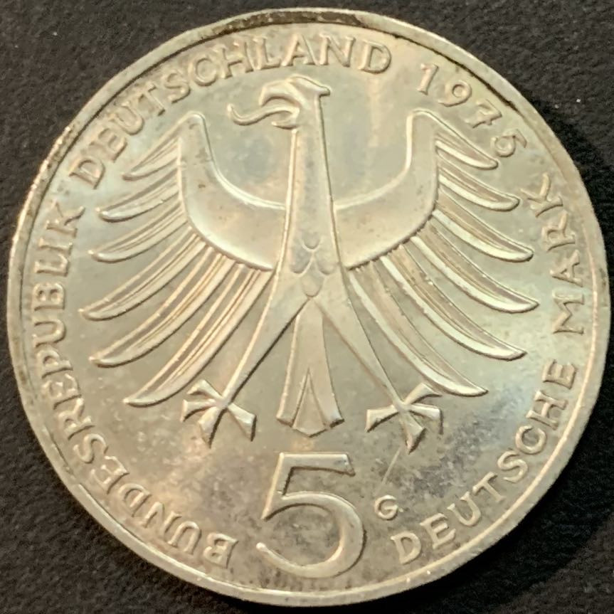 紫瑗钱币—微拍第64期  德国 1975年 G厂 施韦泽100周年 11.2克 0.625银