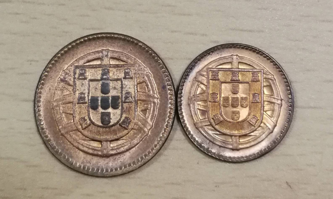 北京马甸外国币专卖第七期，陆续上新，欢迎关注 葡萄牙1917年1分1918年2分铜币一对，品相如图带光