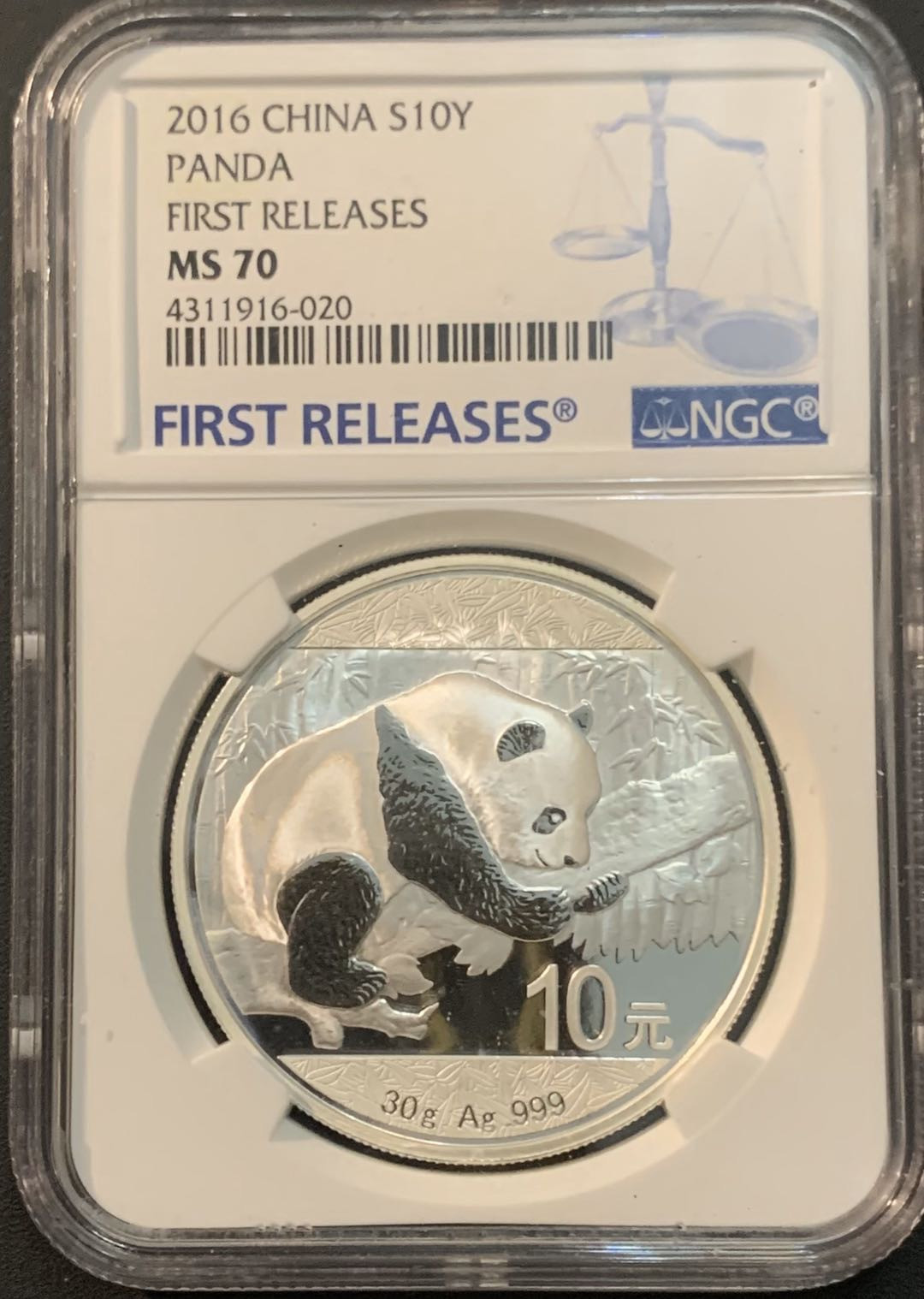 紫瑗钱币—微拍第64期  中国 2016年 熊猫投资银币 10元 1盎司 NGC MS70 首期标