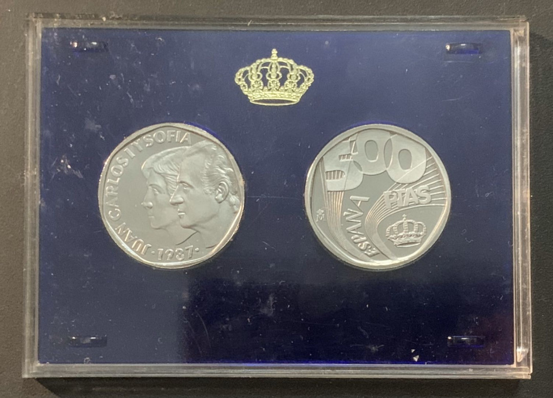 紫瑗钱币—微拍第64期  西班牙 1987年 500比塞塔 样币 2枚一套 原厂盒