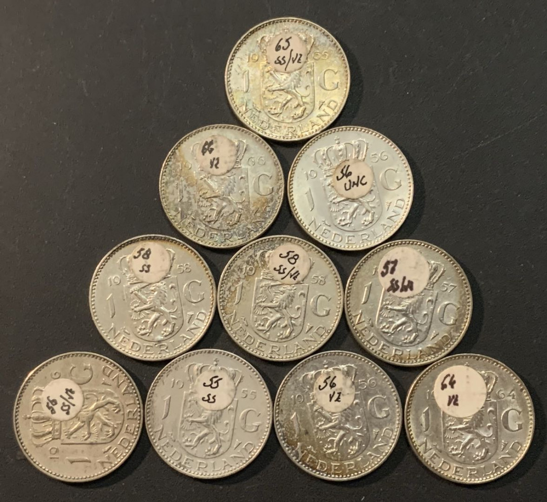 紫瑗钱币—微拍第64期  荷兰 1954—1967年 朱莉安娜女王 1盾 10枚一组 共65克 0.72银